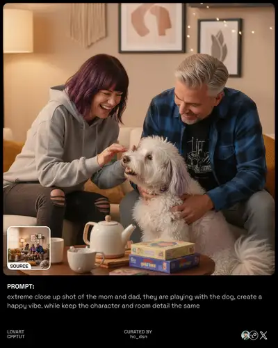 Extreme Close-Up of Parents Playing with Dog