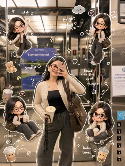 Niedliche Kritzel-Ästhetik-Fotobearbeitung mit Chibi-Versionen