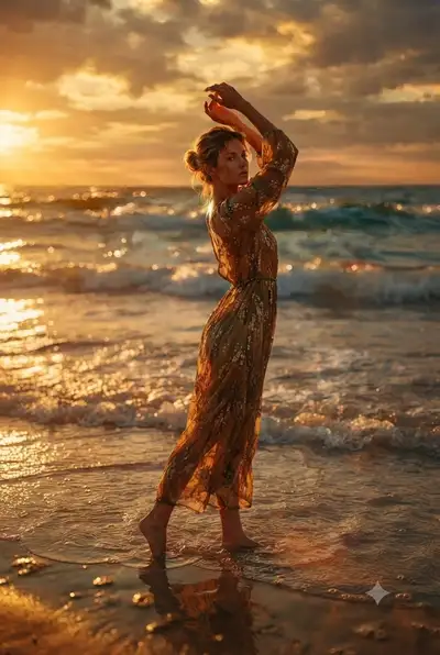映画的な夕日の海のポートレート