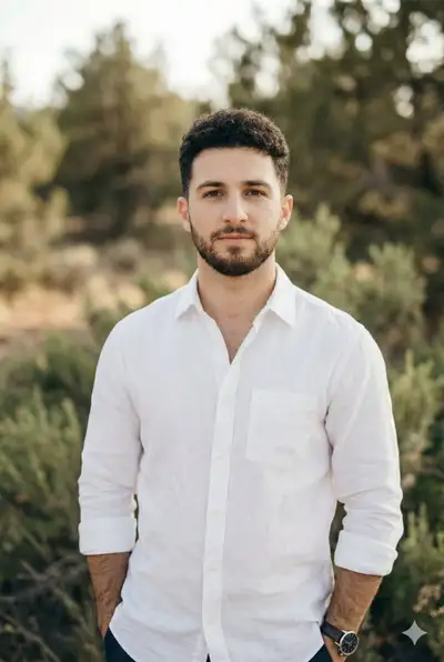 Calm outdoor lifestyle portrait of a man in nature