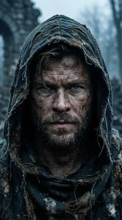 Rugged Hooded Warrior Portrait