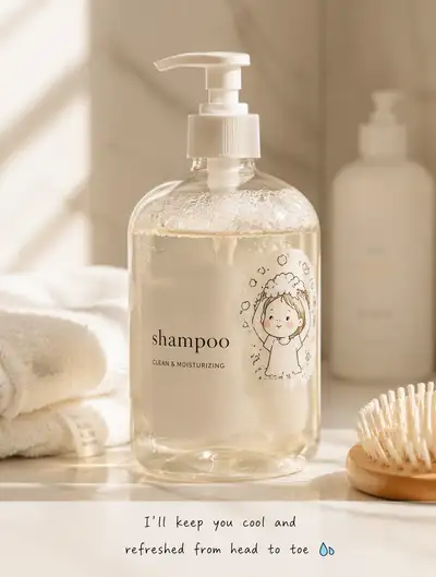 Vintage Kodak camera and shampoo bottle product photos with cute stickers