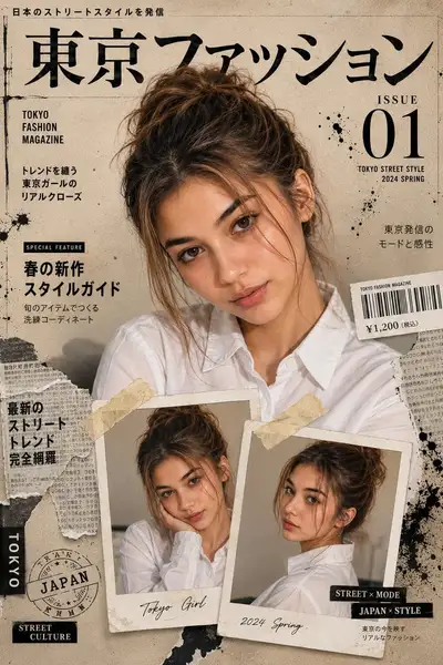 Japanese Fashion Magazine Cover With Taped Polaroids