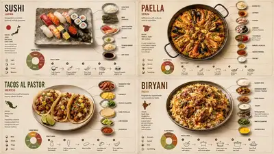 Editorial food poster with deconstructed recipe-card graphics