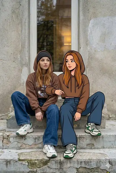 Mixed-Reality Street Portrait with Cartoon Twin