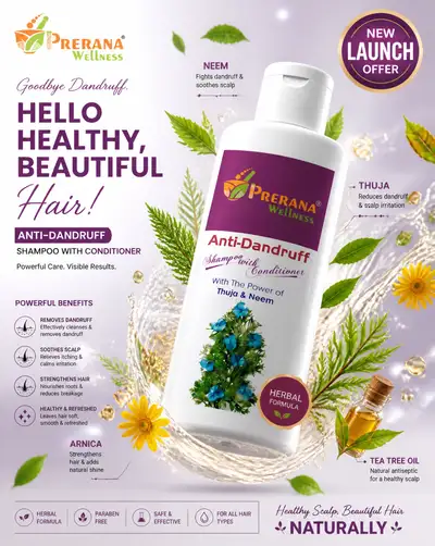 Anti-dandruff shampoo commercial poster prompt