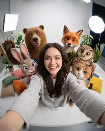 High-Angle Group Selfie Prompt