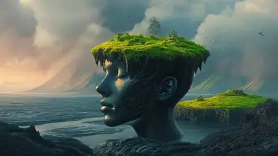 Surreal Lava Sea with Floating Head