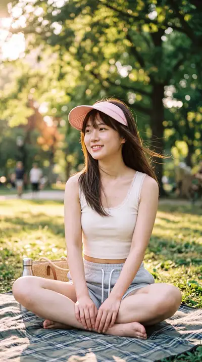 Picnic With Sunshine - East Asian Woman in Park