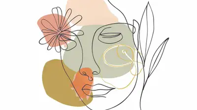 Minimalist Line Sketch Face with Flowers