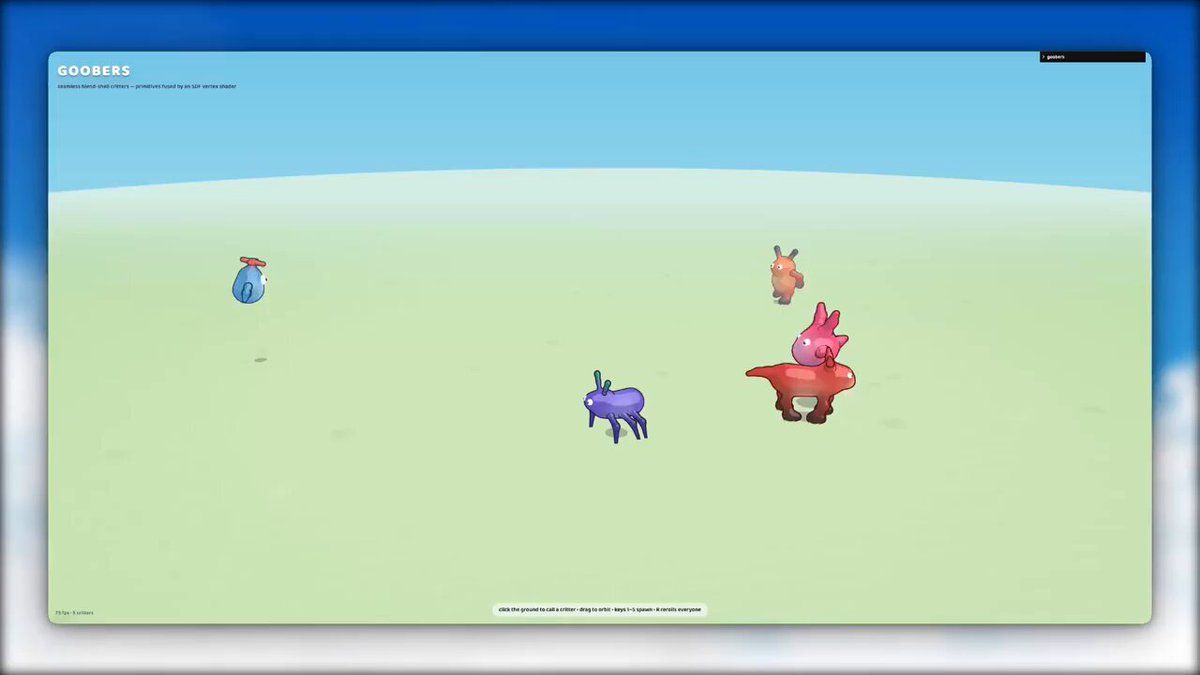 Procedural 3D creature generator in Three.js (one-shot build)