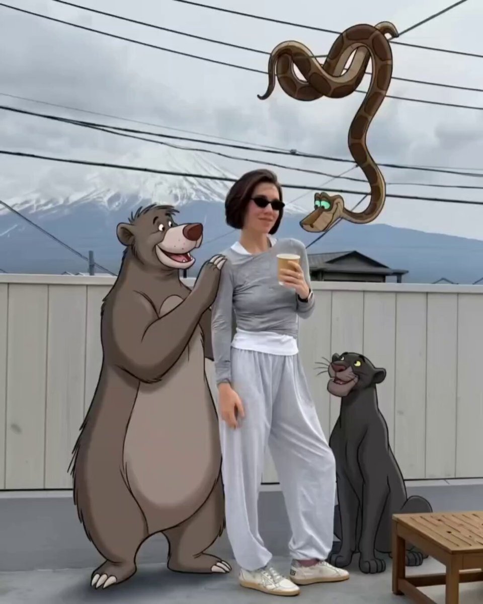 Add classic Disney-style cartoon characters to a photo