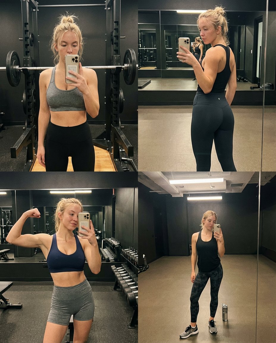 Athletic Gym Selfie Photo Collage, JSON Prompt