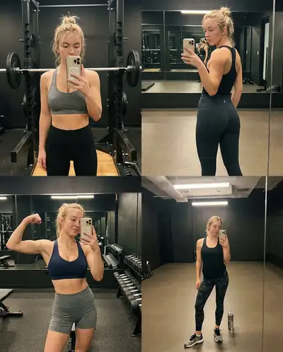 Sportliche Fitnessstudio-Selfie-Foto-Collage, JSON-Prompt
