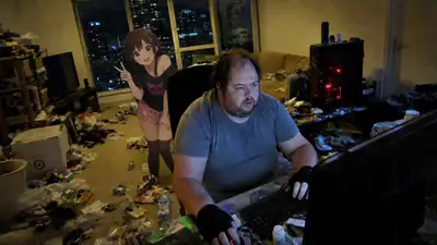 Anime-Cheerleaderin feuert einen Gamer in einer statischen Einstellung an