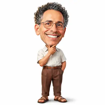 3D caricature portrait of a cheerful man with an oversized head