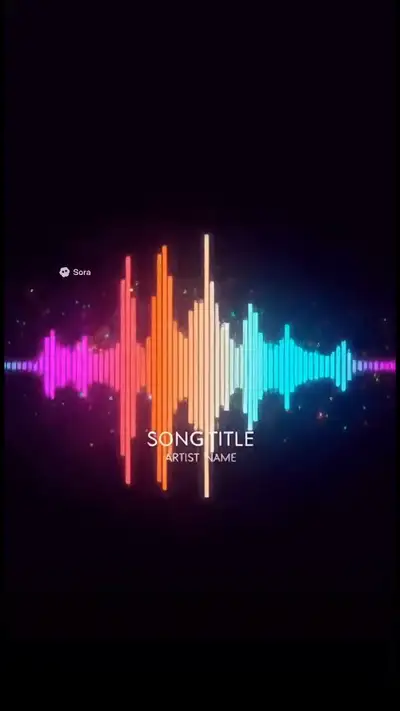 Visualizador de audio colorido con superposición de título