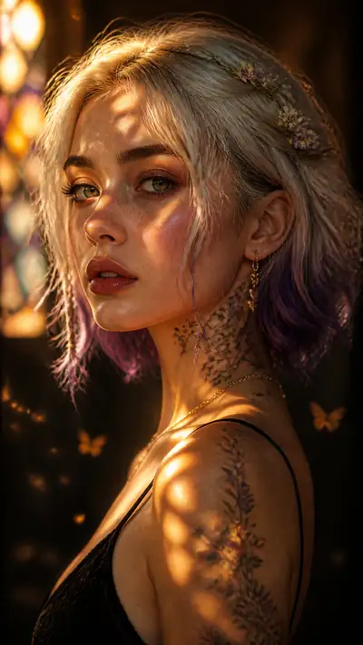 Hyper-Realistic Fashion Portrait with Temple Lighting