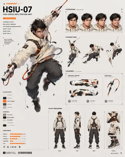 High speed infiltration unit character concept sheet