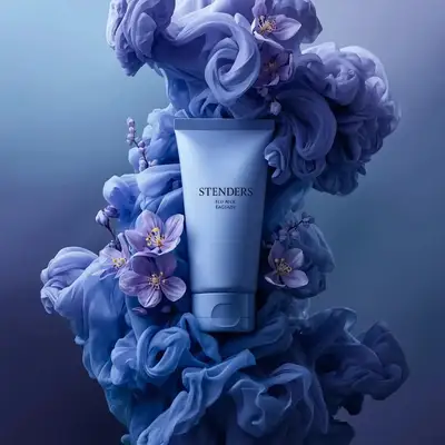 Cosmetic Tube in Swirling Smoke and Flowers