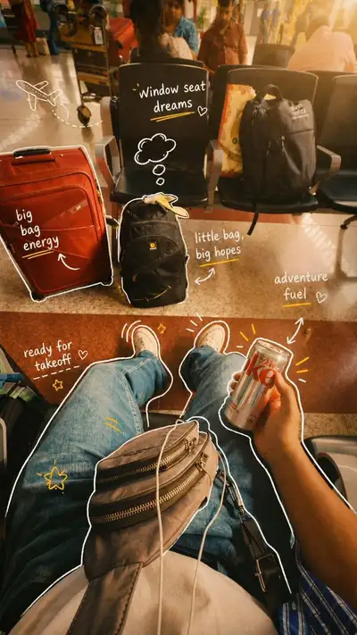 Foto de álbum de recortes de viaje al aeropuerto con garabatos
