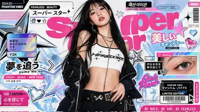 Retro Pop-Art Fashion Editorial Poster with K-Fashion Styling