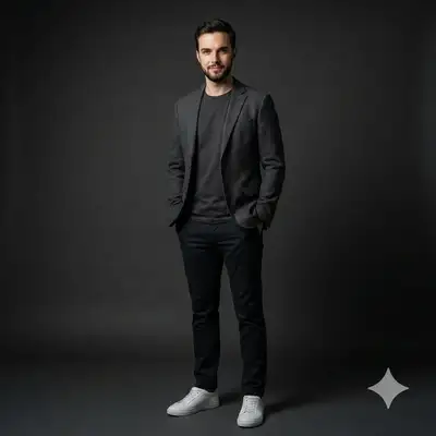 Retrato de moda de estudio minimalista con iluminación de aislamiento oscura