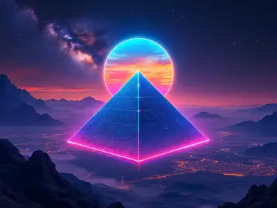 Neon Cosmic Pyramid Scene
