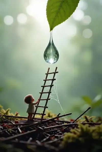 Enfant miniature surréaliste et goutte d'eau