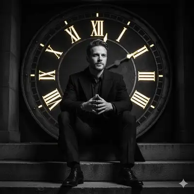 Retrato cinematografico en blanco y negro con reloj vintage