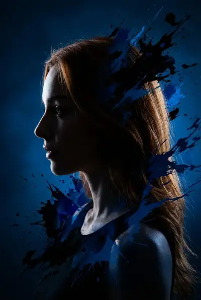Retrato cinematográfico con efectos de explosión de pintura - Estilo de alto drama