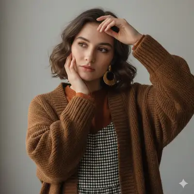 Cozy Portrait of a Woman in a Cardigan