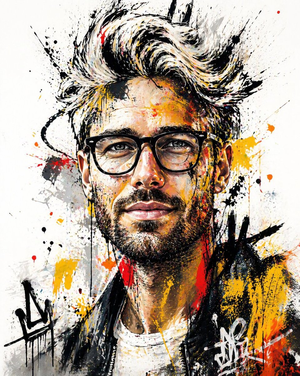 Urban expressionist ink-splatter portrait