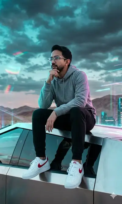 Cybertruck rooftop cinematic portrait