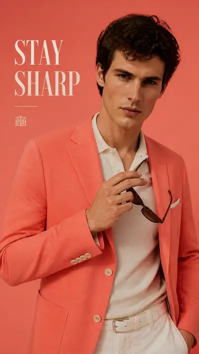 Coral Monochrome Menswear Editorial Portrait