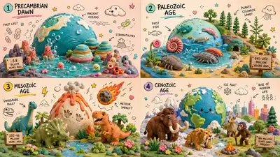 2x2 Grid of Earth's Epochs in Toy Style