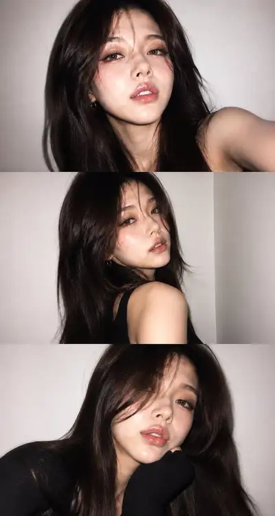Three-photo glamour collage with a preserved face reference