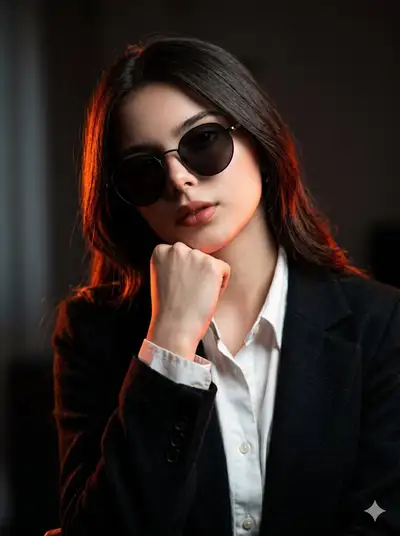 Portrait en blazer au clair-obscur avec contre-jour orange-rouge