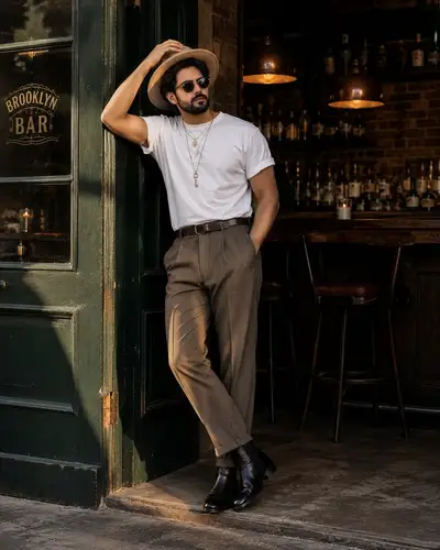 Street Style Photo of Man at Vintage Bar