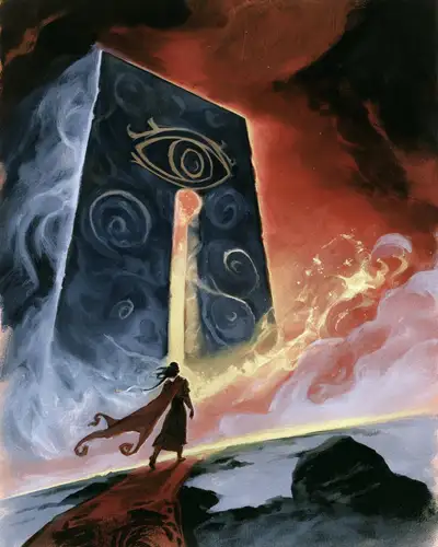Traveler Approaching Doorway Carved into Air