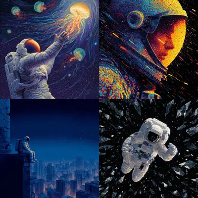 Astronaut Pointillism AI Art Prompt Template