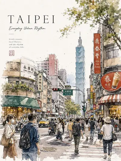 Watercolor Travel Poster of a City Street