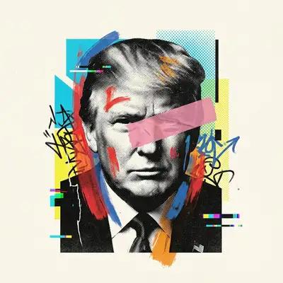 Avant-garde mixed-media collage portrait with halftone textures