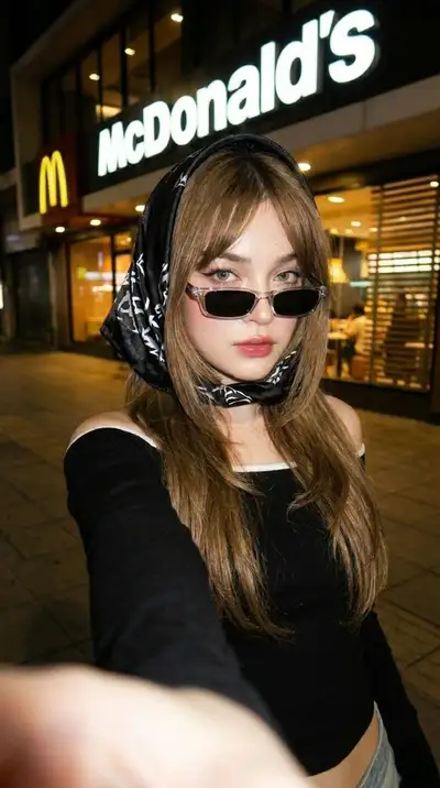Ultra-realistic Nighttime Street Fashion Selfie