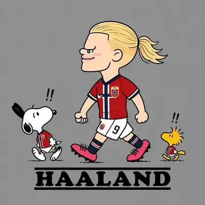 Peanuts-style Haaland cartoon illustration
