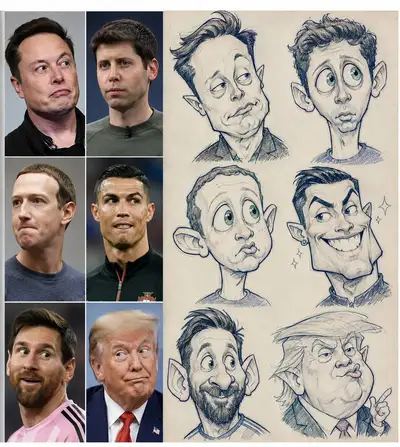 Split-Screen-Karikatur-Konzeptblatt aus Porträts