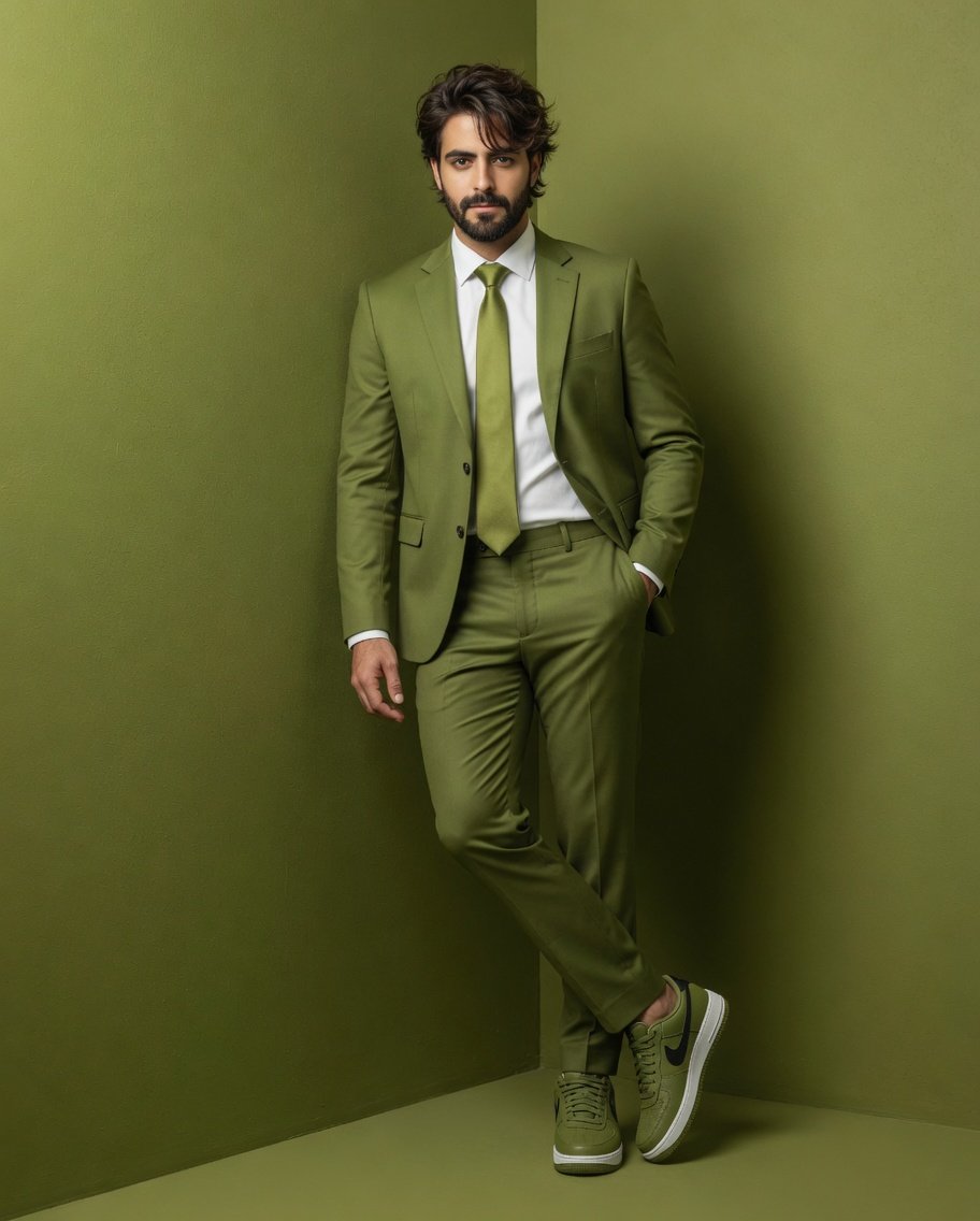 Monochrome olive suit portrait with Grok Imagine