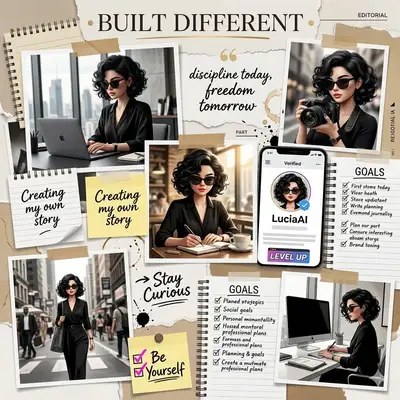 Scrapbook-style personal branding vision board collage