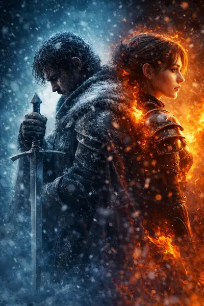 Epic Fantasy Fire and Ice Warrior Poster