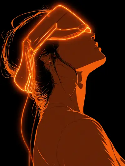 Neon Silhouette Portrait of a Woman Wearing a VR Headset